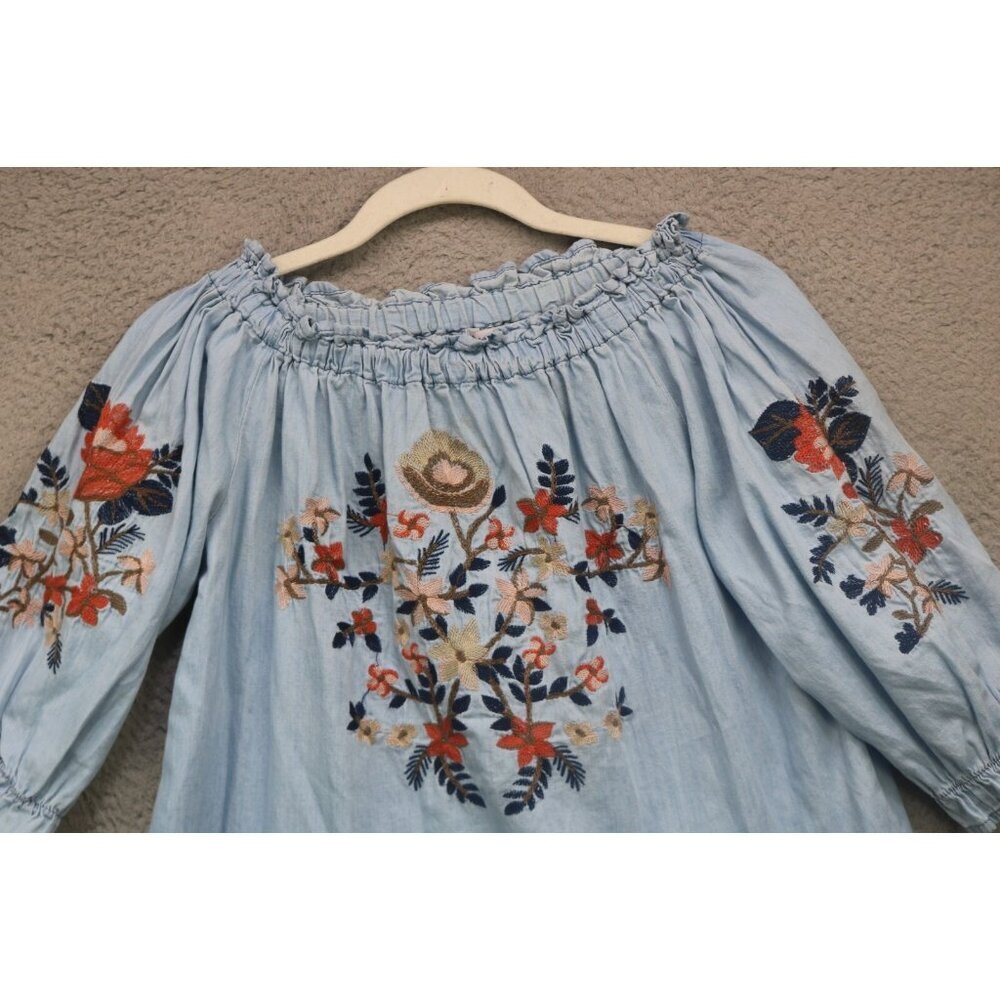 August Winds 3/4 Sleeve Embroidered Floral Top-Small-Cottagecore-BOHO - Picture 2 of 10